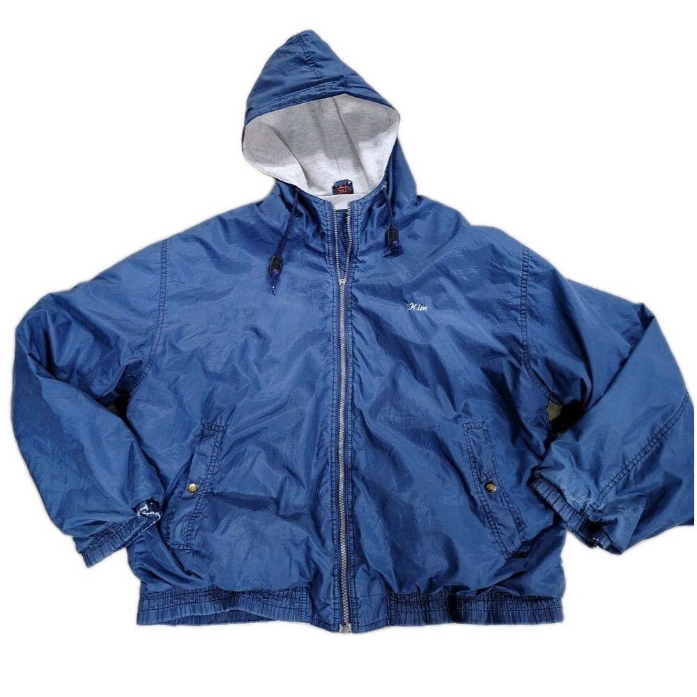 Dunbrooke jacket Lined And Hooded Size Large Has The Name Kim Embroidered Blue